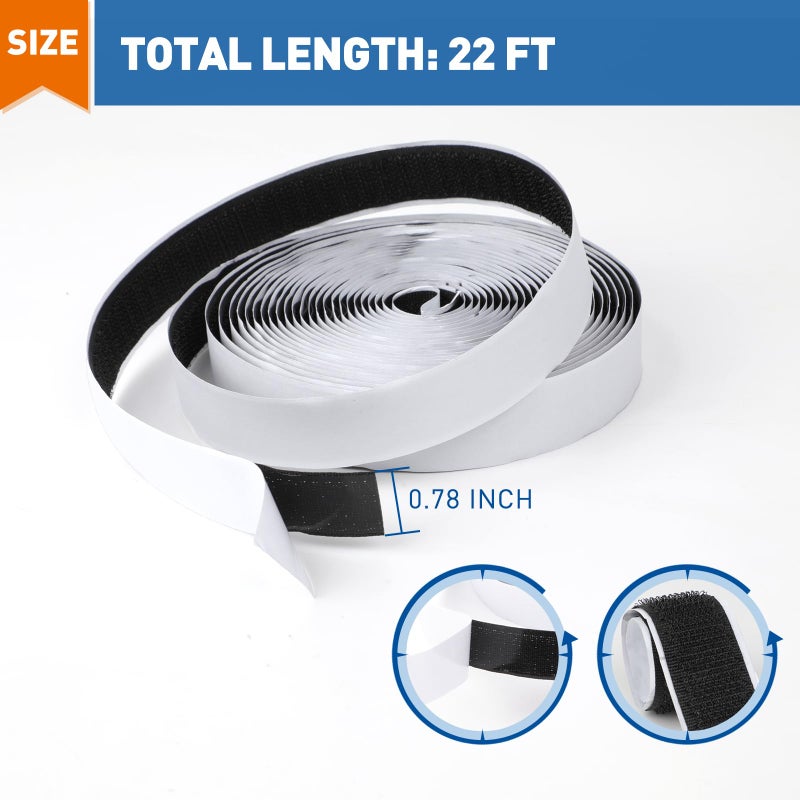 MAGZO Self Sticky Hook & Loop Tape 22 FT x 0.78 in, Heavy Duty Adhesive Hook Strip Roll for Screen Door Installation, Black - Image 2